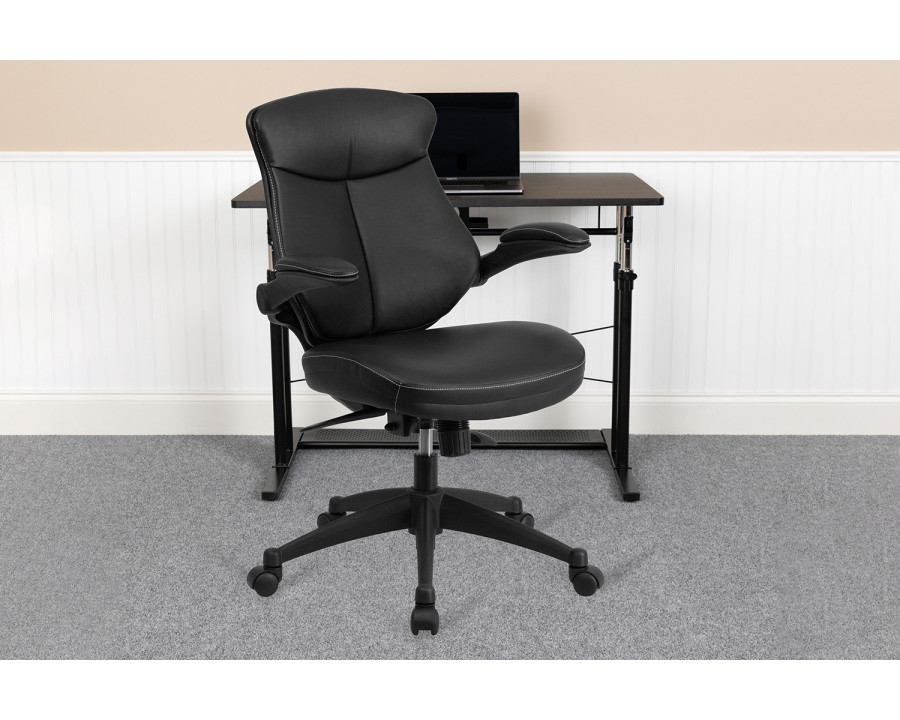 BLNK - Kale LeatherSoft Mid-Back Executive Swivel Ergonomic Office Chair with Back Angle Adjustment and Flip-Up Arms