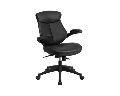 BLNK - Kale LeatherSoft Mid-Back Executive Swivel Ergonomic Office Chair with Back Angle Adjustment and Flip-Up Arms