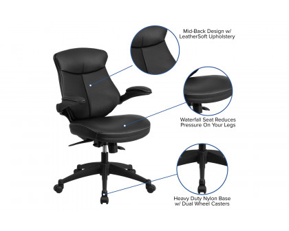 BLNK - Kale LeatherSoft Mid-Back Executive Swivel Ergonomic Office Chair with Back Angle Adjustment and Flip-Up Arms