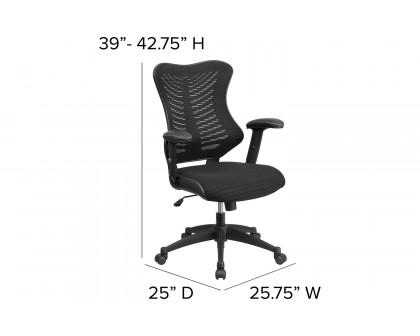 BLNK Kale High-Back Designer Mesh Executive Swivel Ergonomic Office Chair with Adjustable Arms - Black