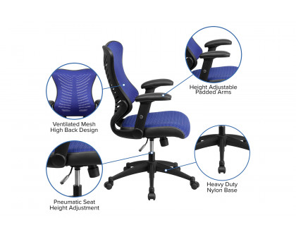 BLNK Kale High-Back Designer Mesh Executive Swivel Ergonomic Office Chair with Adjustable Arms - Blue