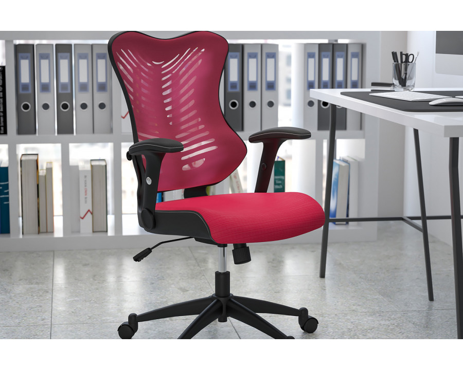 BLNK Kale High-Back Designer Mesh Executive Swivel Ergonomic Office Chair with Adjustable Arms - Burgundy