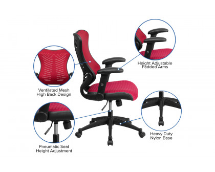 BLNK Kale High-Back Designer Mesh Executive Swivel Ergonomic Office Chair with Adjustable Arms - Burgundy