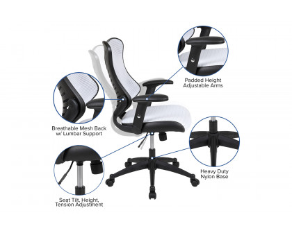 BLNK Kale High-Back Designer Mesh Executive Swivel Ergonomic Office Chair with Adjustable Arms - White