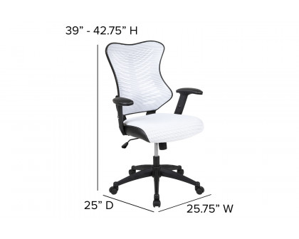 BLNK Kale High-Back Designer Mesh Executive Swivel Ergonomic Office Chair with Adjustable Arms - White