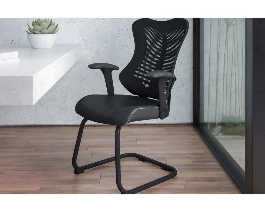 BLNK - Kale Designer Mesh Sled Base Side Reception Chair with Adjustable Arms