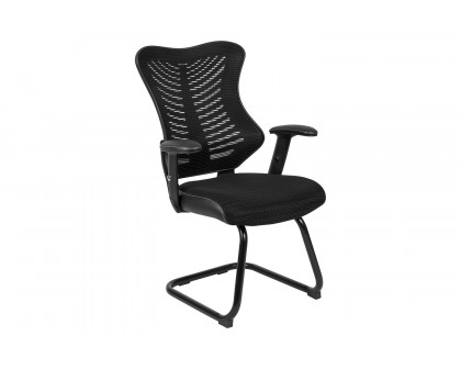 BLNK - Kale Designer Mesh Sled Base Side Reception Chair with Adjustable Arms