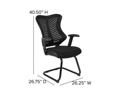 BLNK - Kale Designer Mesh Sled Base Side Reception Chair with Adjustable Arms