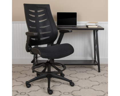 BLNK - Kale High-Back Mesh Spine-Back Ergonomic Drafting Chair with Adjustable Foot Ring and Adjustable Flip-Up Arms