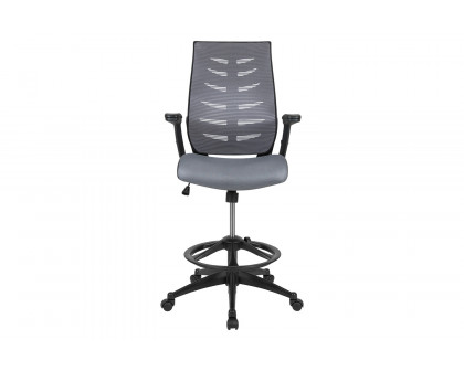 BLNK Kale High-Back Mesh Spine-Back Ergonomic Drafting Chair with Adjustable Foot Ring and Adjustable Flip-Up Arms - Dark Gray