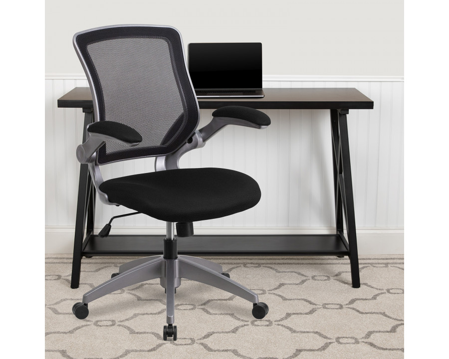 BLNK Kale Mid-Back Mesh Swivel Ergonomic Task Office Chair with Gray Frame and Flip-Up Arms