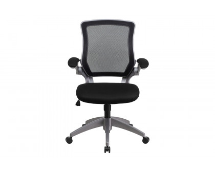 BLNK Kale Mid-Back Mesh Swivel Ergonomic Task Office Chair with Gray Frame and Flip-Up Arms - Black