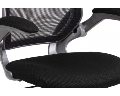 BLNK Kale Mid-Back Mesh Swivel Ergonomic Task Office Chair with Gray Frame and Flip-Up Arms - Black