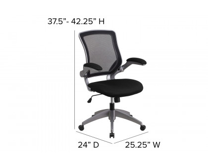 BLNK Kale Mid-Back Mesh Swivel Ergonomic Task Office Chair with Gray Frame and Flip-Up Arms - Black