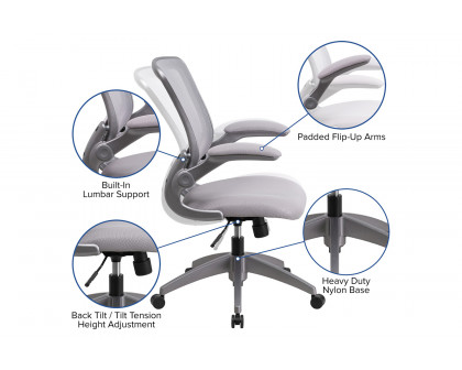 BLNK Kale Mid-Back Mesh Swivel Ergonomic Task Office Chair with Gray Frame and Flip-Up Arms - Gray