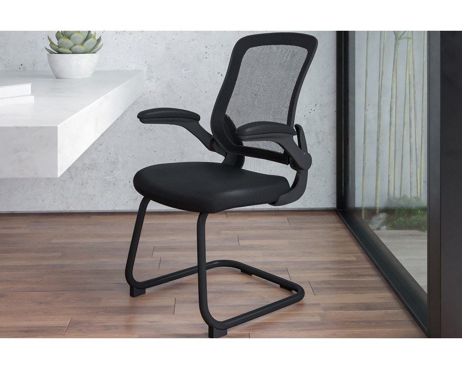 BLNK - Kale Mesh Sled Base Side Reception Chair with Flip-Up Arms