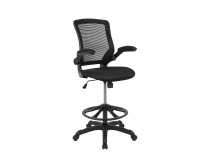 BLNK Kale Mid-Back Mesh Ergonomic Drafting Chair with Adjustable Foot Ring and Flip-Up Arms - Black