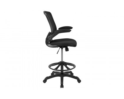 BLNK Kale Mid-Back Mesh Ergonomic Drafting Chair with Adjustable Foot Ring and Flip-Up Arms - Black