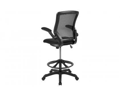 BLNK Kale Mid-Back Mesh Ergonomic Drafting Chair with Adjustable Foot Ring and Flip-Up Arms - Black