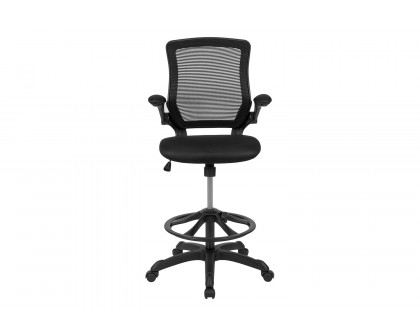 BLNK Kale Mid-Back Mesh Ergonomic Drafting Chair with Adjustable Foot Ring and Flip-Up Arms - Black