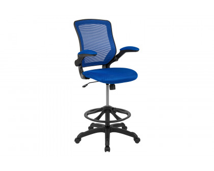 BLNK Kale Mid-Back Mesh Ergonomic Drafting Chair with Adjustable Foot Ring and Flip-Up Arms - Blue