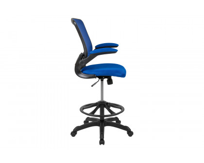 BLNK Kale Mid-Back Mesh Ergonomic Drafting Chair with Adjustable Foot Ring and Flip-Up Arms - Blue