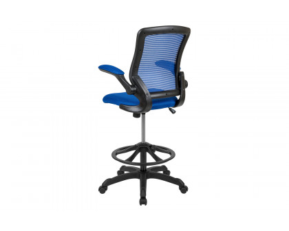 BLNK Kale Mid-Back Mesh Ergonomic Drafting Chair with Adjustable Foot Ring and Flip-Up Arms - Blue