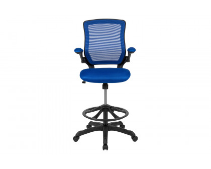 BLNK Kale Mid-Back Mesh Ergonomic Drafting Chair with Adjustable Foot Ring and Flip-Up Arms - Blue