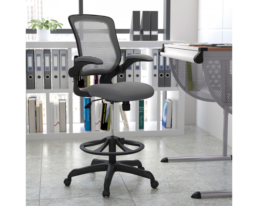 BLNK Kale Mid-Back Mesh Ergonomic Drafting Chair with Adjustable Foot Ring and Flip-Up Arms - Dark Gray