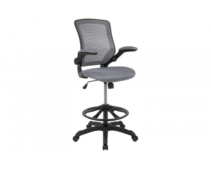 BLNK Kale Mid-Back Mesh Ergonomic Drafting Chair with Adjustable Foot Ring and Flip-Up Arms - Dark Gray