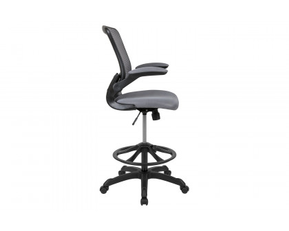 BLNK Kale Mid-Back Mesh Ergonomic Drafting Chair with Adjustable Foot Ring and Flip-Up Arms - Dark Gray