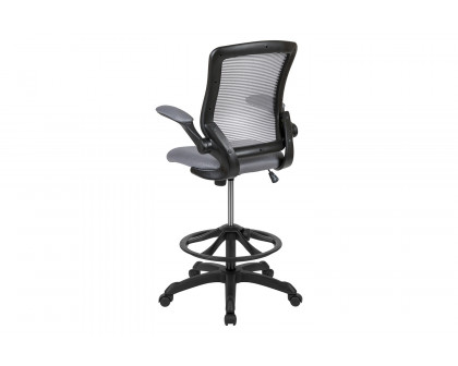 BLNK Kale Mid-Back Mesh Ergonomic Drafting Chair with Adjustable Foot Ring and Flip-Up Arms - Dark Gray