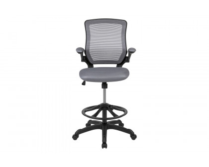 BLNK Kale Mid-Back Mesh Ergonomic Drafting Chair with Adjustable Foot Ring and Flip-Up Arms - Dark Gray