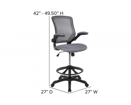 BLNK Kale Mid-Back Mesh Ergonomic Drafting Chair with Adjustable Foot Ring and Flip-Up Arms - Dark Gray