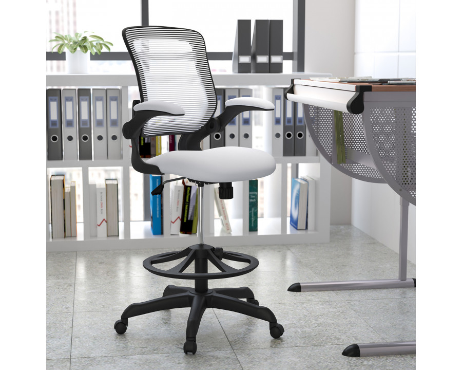 BLNK Kale Mid-Back Mesh Ergonomic Drafting Chair with Adjustable Foot Ring and Flip-Up Arms