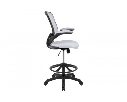 BLNK Kale Mid-Back Mesh Ergonomic Drafting Chair with Adjustable Foot Ring and Flip-Up Arms - White