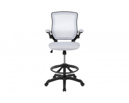 BLNK Kale Mid-Back Mesh Ergonomic Drafting Chair with Adjustable Foot Ring and Flip-Up Arms - White