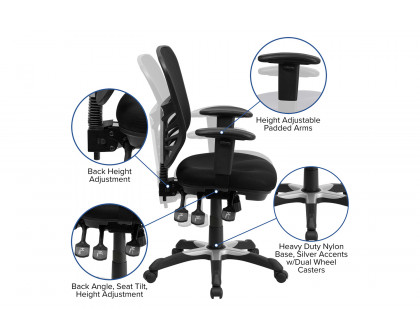 BLNK - Park Wide Black Electric Height Adjustable Standing Desk with Black Mesh Multifunction Executive Swivel Ergonomic Office Chair