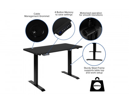 BLNK - Park Wide Black Electric Height Adjustable Standing Desk with Black Mesh Multifunction Executive Swivel Ergonomic Office Chair