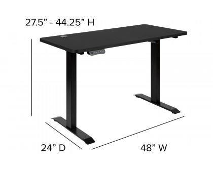 BLNK - Park Wide Black Electric Height Adjustable Standing Desk with Black Mesh Multifunction Executive Swivel Ergonomic Office Chair