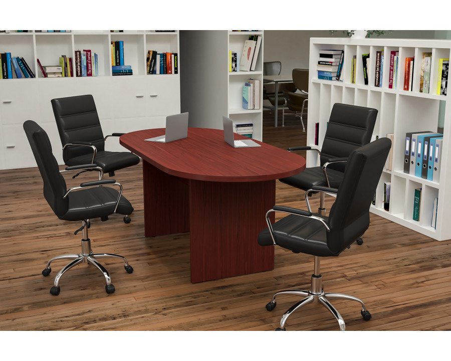 BLNK Lark Oval Conference Table Set with 4 Black and Chrome Executive Chairs - Cherry