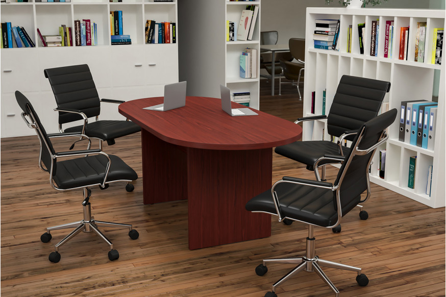 BLNK™ Lark Oval Conference Table Set with 4 Black Ribbed Executive Chairs - Cherry