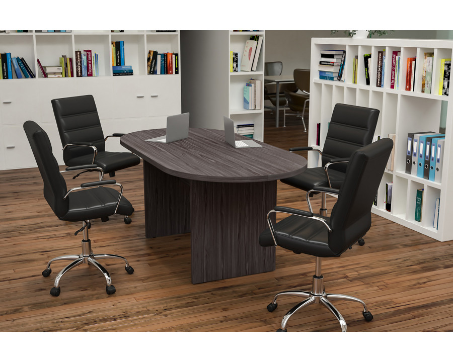 BLNK Lark Oval Conference Table Set with 4 Black and Chrome Executive Chairs - Rustic Gray