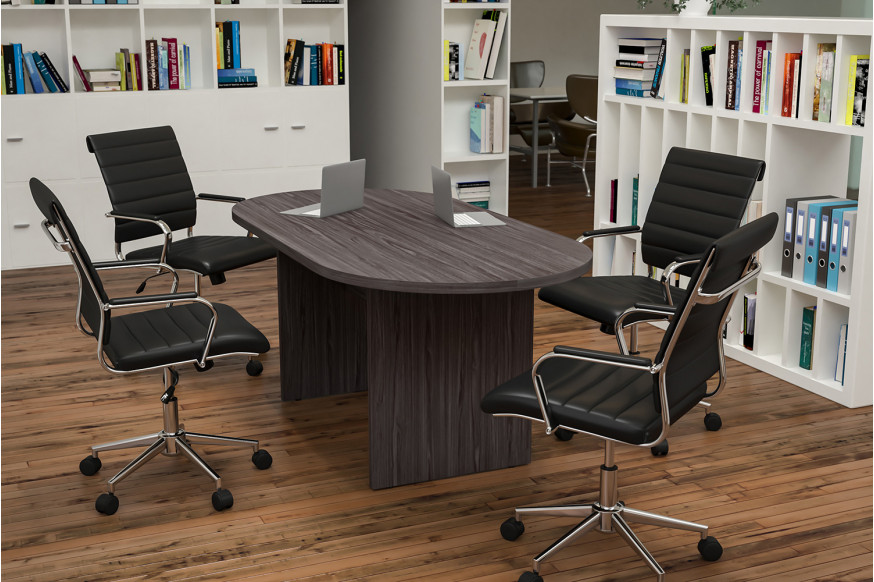 BLNK™ Lark Oval Conference Table Set with 4 Black Ribbed Executive Chairs - Rustic Gray