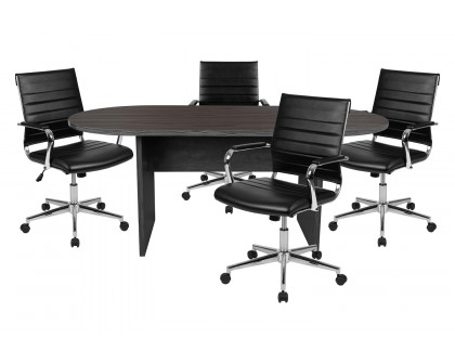 BLNK™ Lark Oval Conference Table Set with 4 Black Ribbed Executive Chairs - Rustic Gray