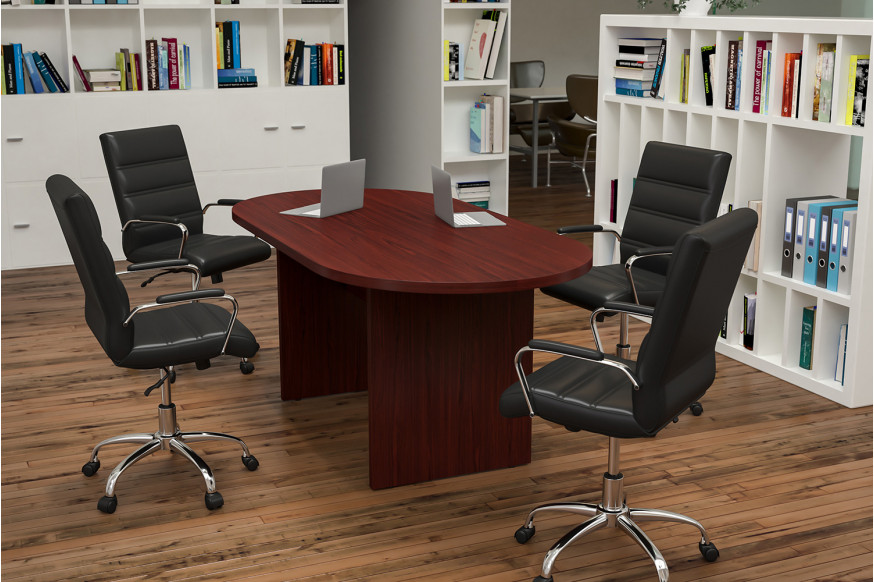 BLNK™ Lark Oval Conference Table Set with 4 Black and Chrome Executive Chairs - Mahogany