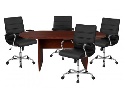 BLNK - Lark Oval Conference Table Set with 4 Black and Chrome Executive Chairs