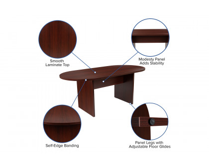 BLNK™ Lark Oval Conference Table Set with 4 Black and Chrome Executive Chairs - Mahogany