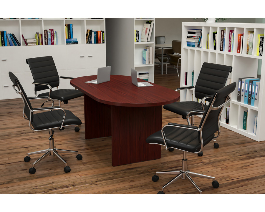 BLNK Lark Oval Conference Table Set with 4 Black Ribbed Executive Chairs - Mahogany