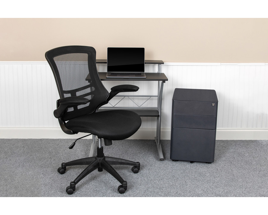 BLNK - Calder Work From Home Kit with Computer Desk, Ergonomic Mesh Office Chair and Locking Mobile Filing Cabinet with Inset Handles